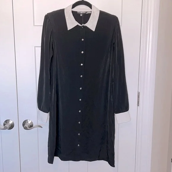 NWT Karl Lagerfeld Paris Contrast Collar Shirtdress - Picture 2 of 7